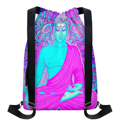 Purple And Teal Buddha Print Drawstring Backpack