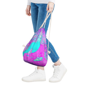 Purple And Teal Buddha Print Drawstring Bag