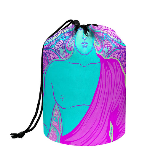 Purple And Teal Buddha Print Drawstring Makeup Bag