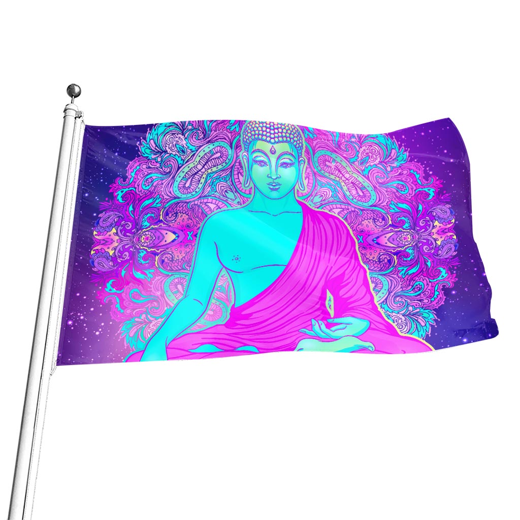 Purple And Teal Buddha Print Flag