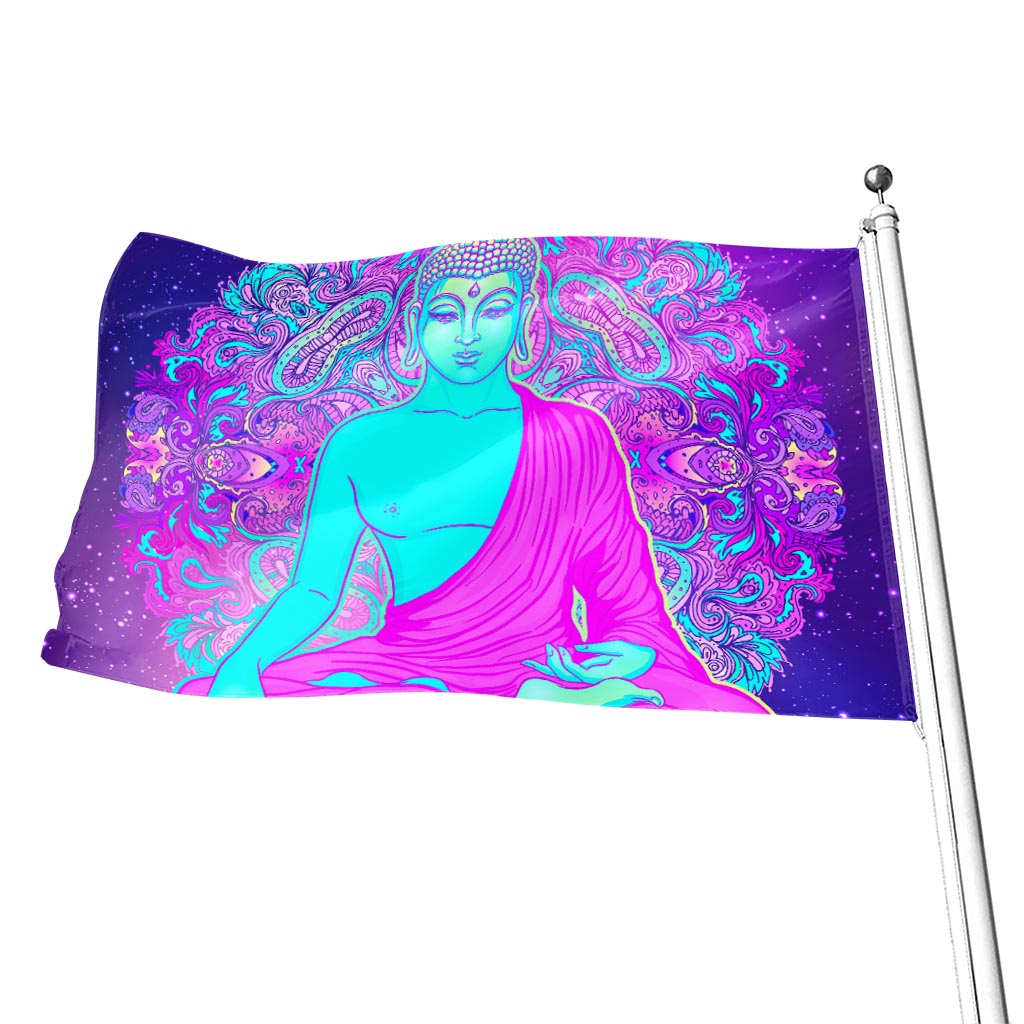 Purple And Teal Buddha Print Flag