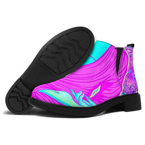 Purple And Teal Buddha Print Flat Ankle Boots