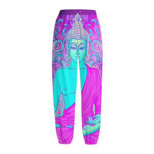 Purple And Teal Buddha Print Fleece Lined Knit Pants