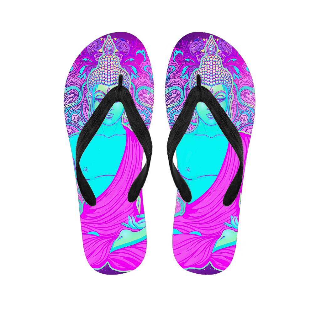 Purple And Teal Buddha Print Flip Flops