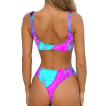Purple And Teal Buddha Print Front Bow Tie Bikini