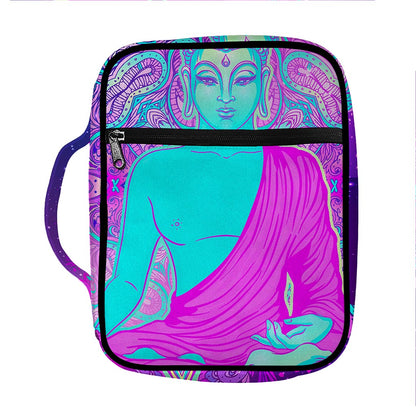 Purple And Teal Buddha Print Front Pocket Bible Bag