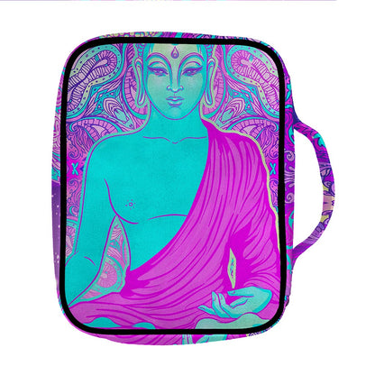 Purple And Teal Buddha Print Front Pocket Bible Bag