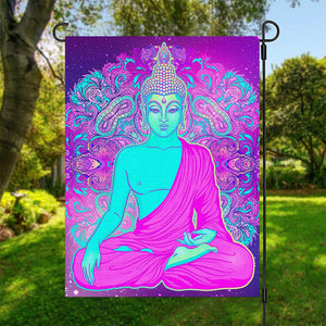 Purple And Teal Buddha Print Garden Flag