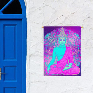 Purple And Teal Buddha Print Garden Flag