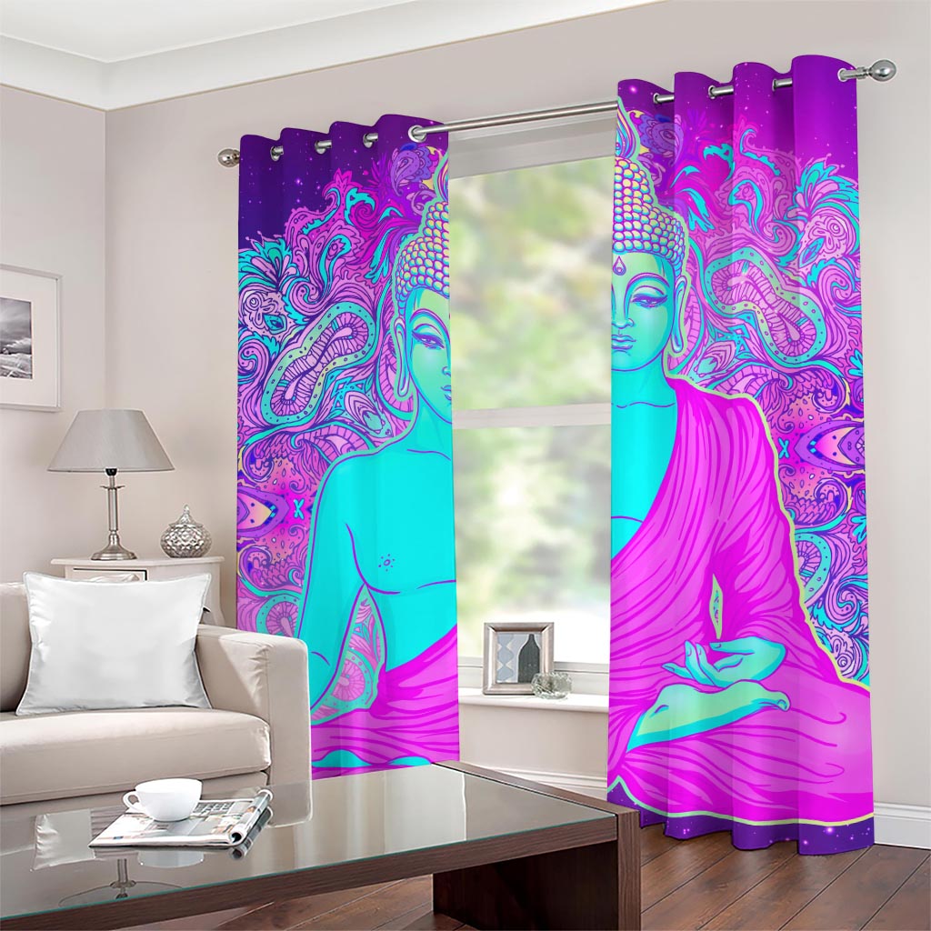 Purple And Teal Buddha Print Grommet Curtains