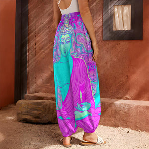 Purple And Teal Buddha Print Harem Pants