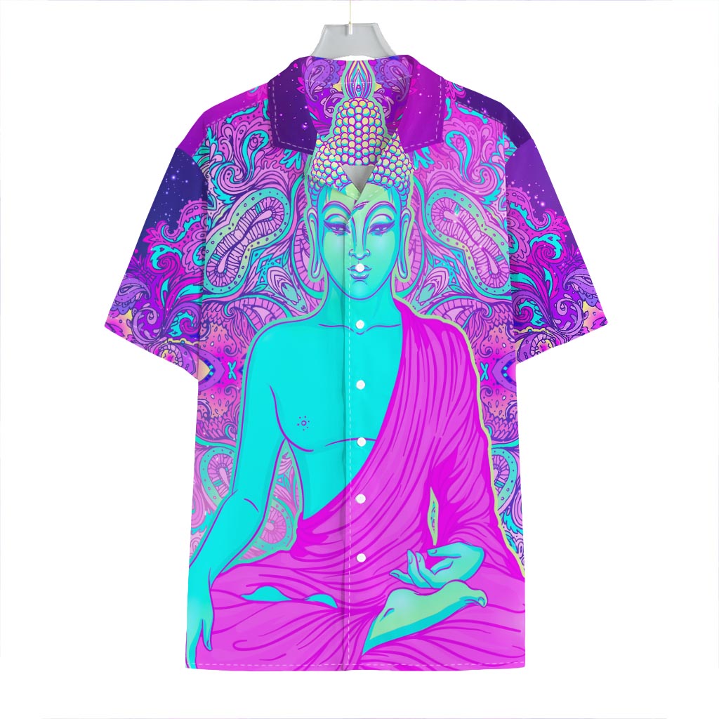 Purple And Teal Buddha Print Hawaiian Shirt