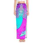 Purple And Teal Buddha Print High Slit Maxi Skirt