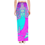 Purple And Teal Buddha Print High Slit Maxi Skirt