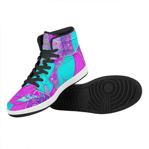 Purple And Teal Buddha Print High Top Leather Sneakers