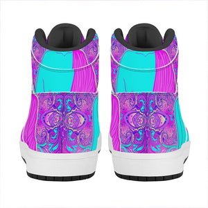 Purple And Teal Buddha Print High Top Leather Sneakers