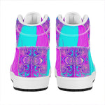 Purple And Teal Buddha Print High Top Leather Sneakers