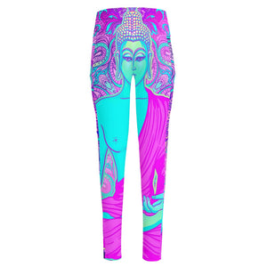 Purple And Teal Buddha Print High-Waisted Pocket Leggings