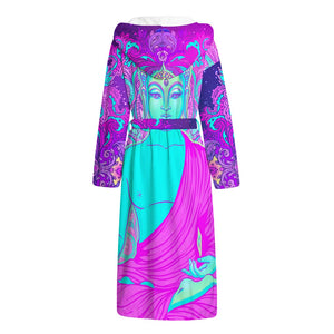 Purple And Teal Buddha Print Hooded Bathrobe