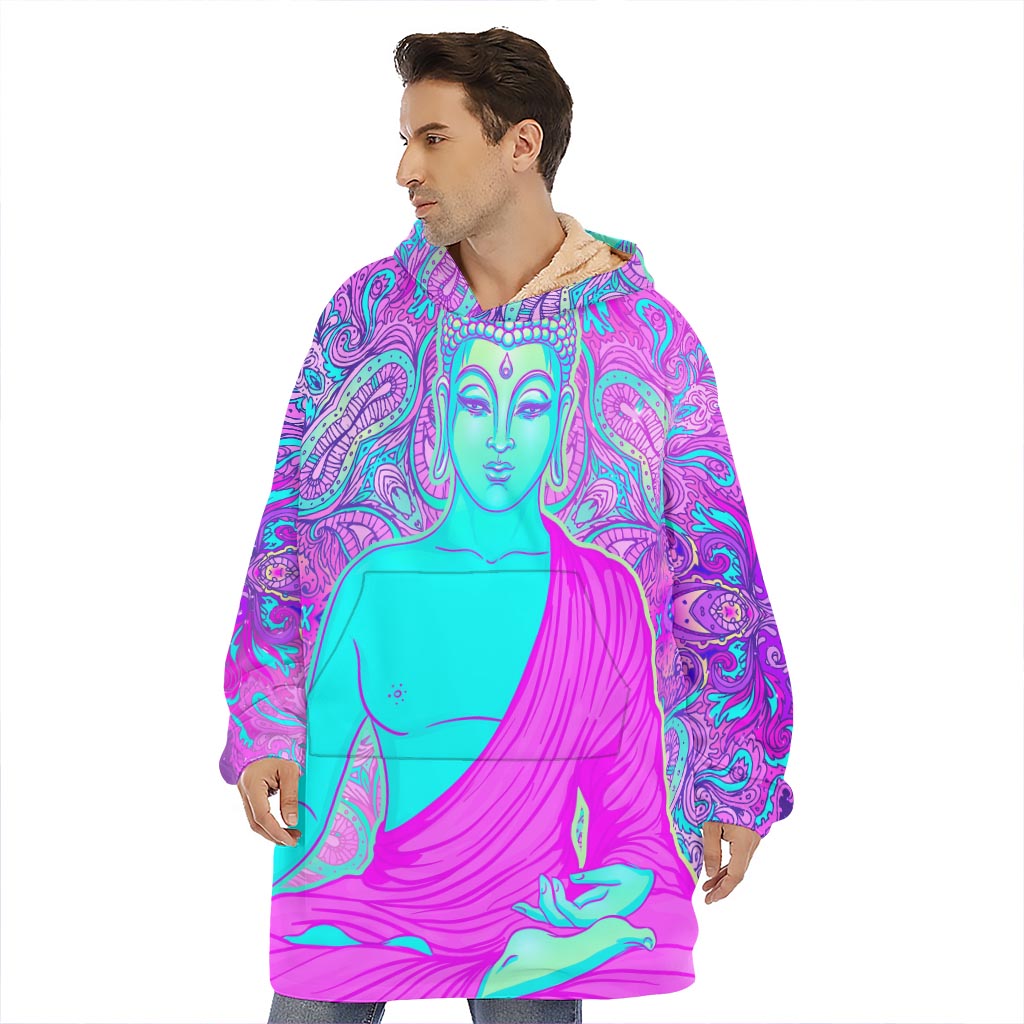 Purple And Teal Buddha Print Hoodie Blanket