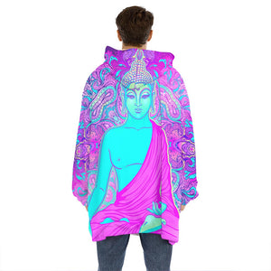 Purple And Teal Buddha Print Hoodie Blanket