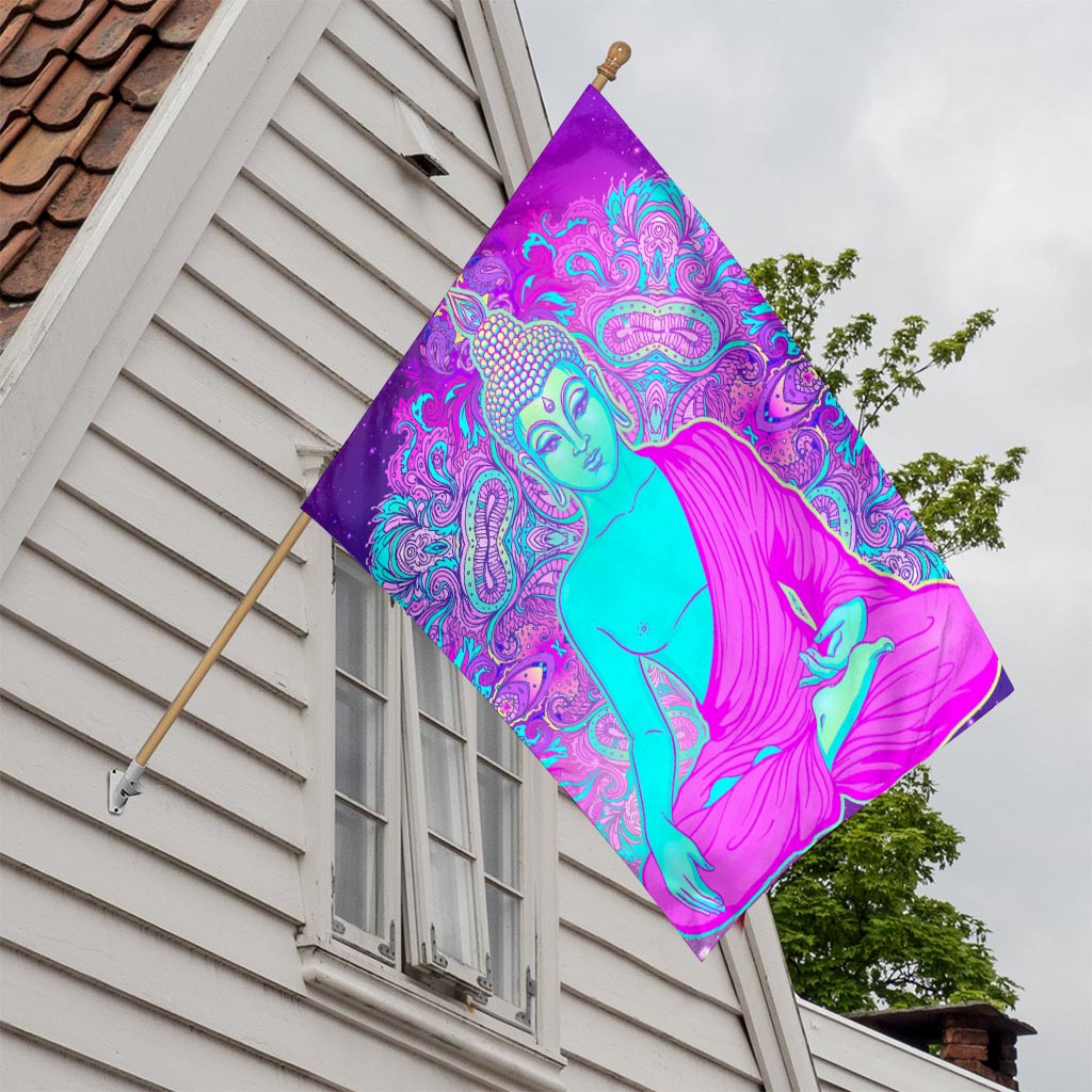 Purple And Teal Buddha Print House Flag