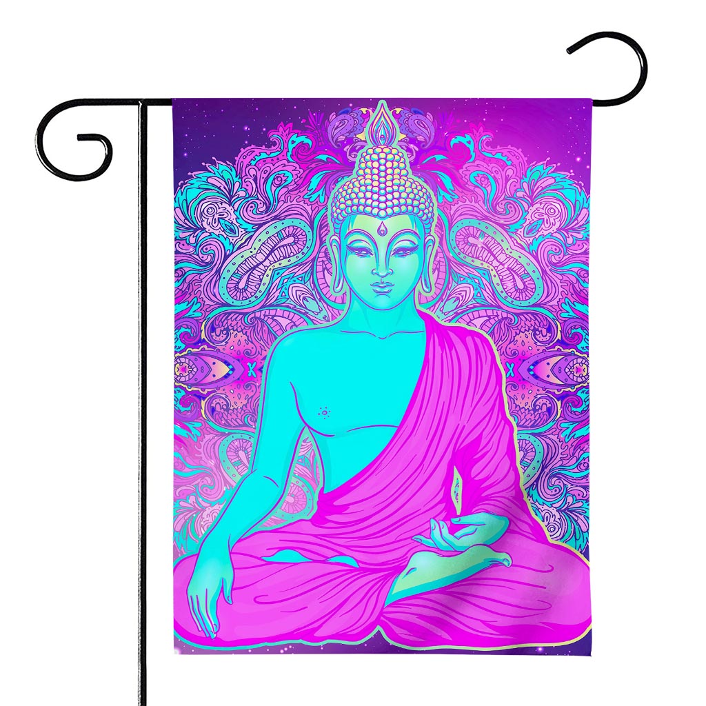 Purple And Teal Buddha Print House Flag