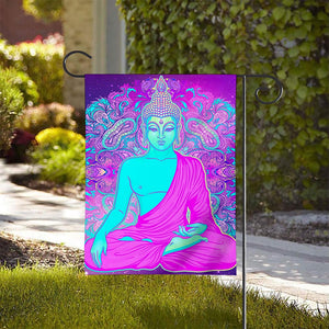 Purple And Teal Buddha Print House Flag