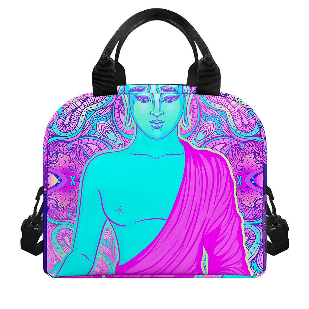 Purple And Teal Buddha Print Insulated Lunch Bag
