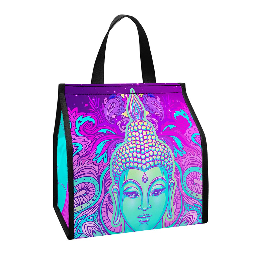 Purple And Teal Buddha Print Insulated Lunch Tote