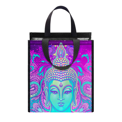 Purple And Teal Buddha Print Insulated Lunch Tote
