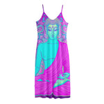 Purple And Teal Buddha Print Jersey Midi Cami Dress