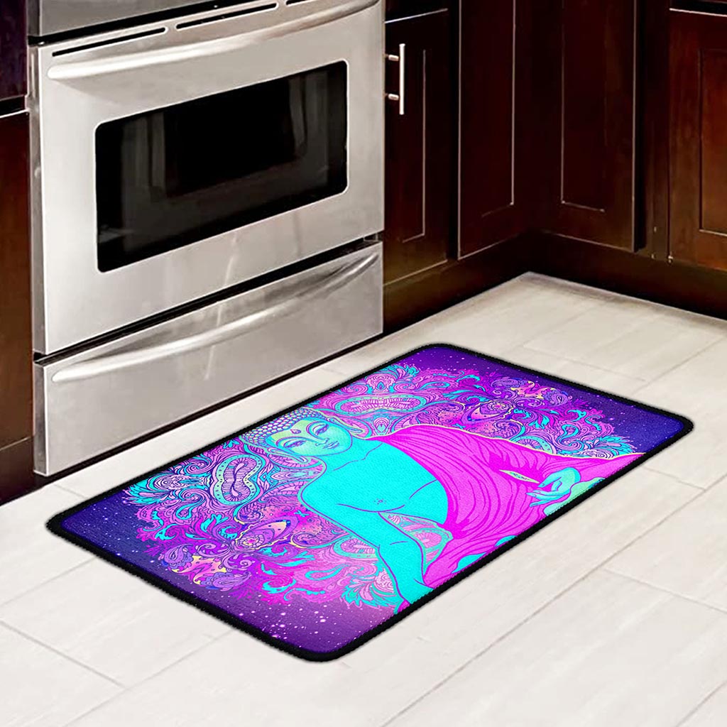 Purple And Teal Buddha Print Kitchen Mat