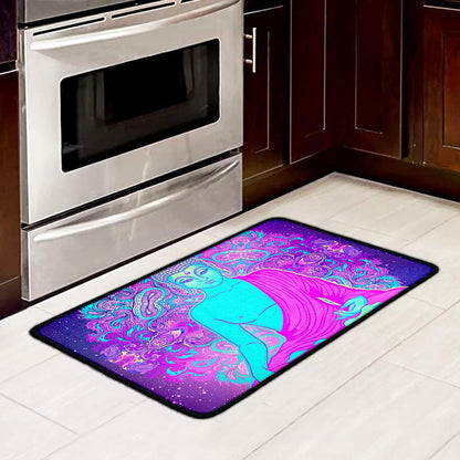Purple And Teal Buddha Print Kitchen Mat