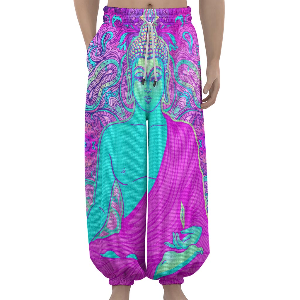 Purple And Teal Buddha Print Lantern Pants