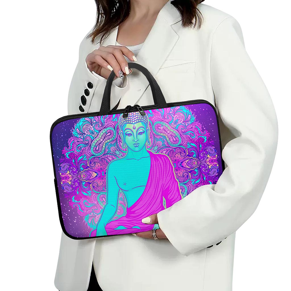 Purple And Teal Buddha Print Laptop Sleeve With Handle