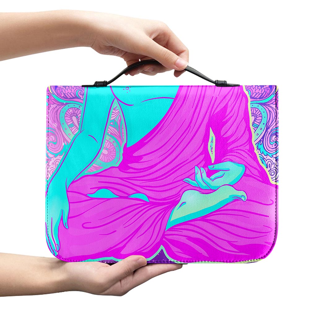 Purple And Teal Buddha Print Leather Bible Cover