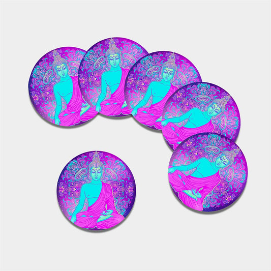 Purple And Teal Buddha Print Leather Coaster Set