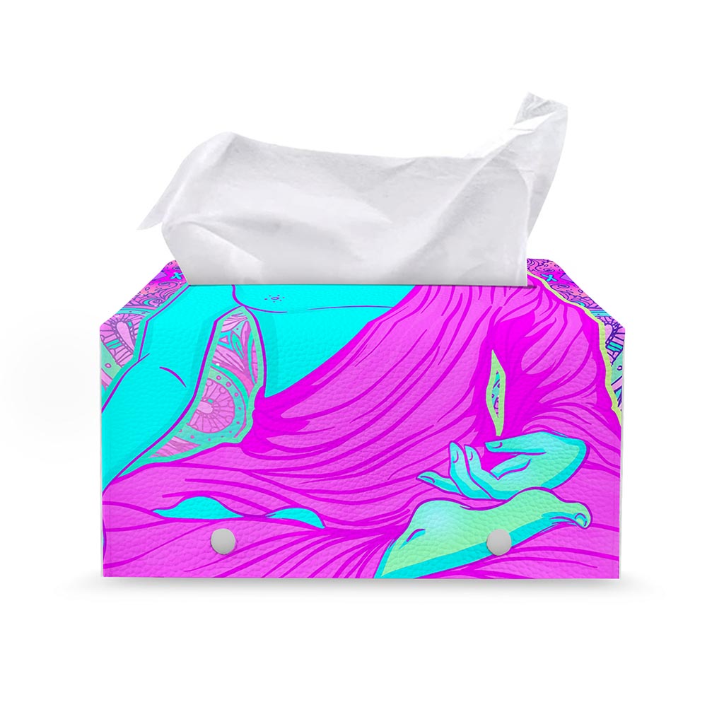 Purple And Teal Buddha Print Leather Tissue Box Cover