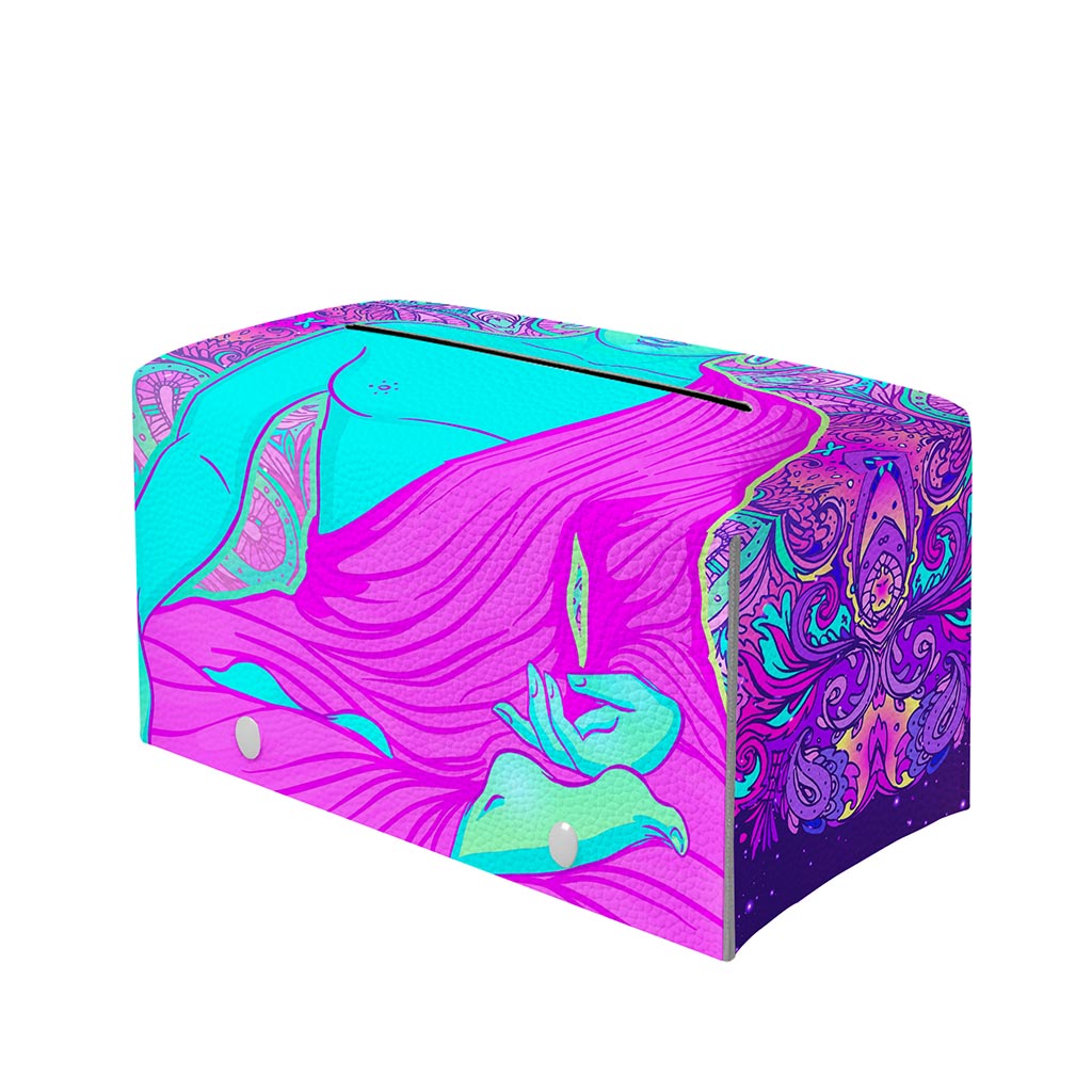 Purple And Teal Buddha Print Leather Tissue Box Cover