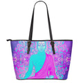 Purple And Teal Buddha Print Leather Tote Bag With Zipper