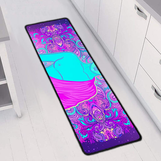 Purple And Teal Buddha Print Long Kitchen Mat