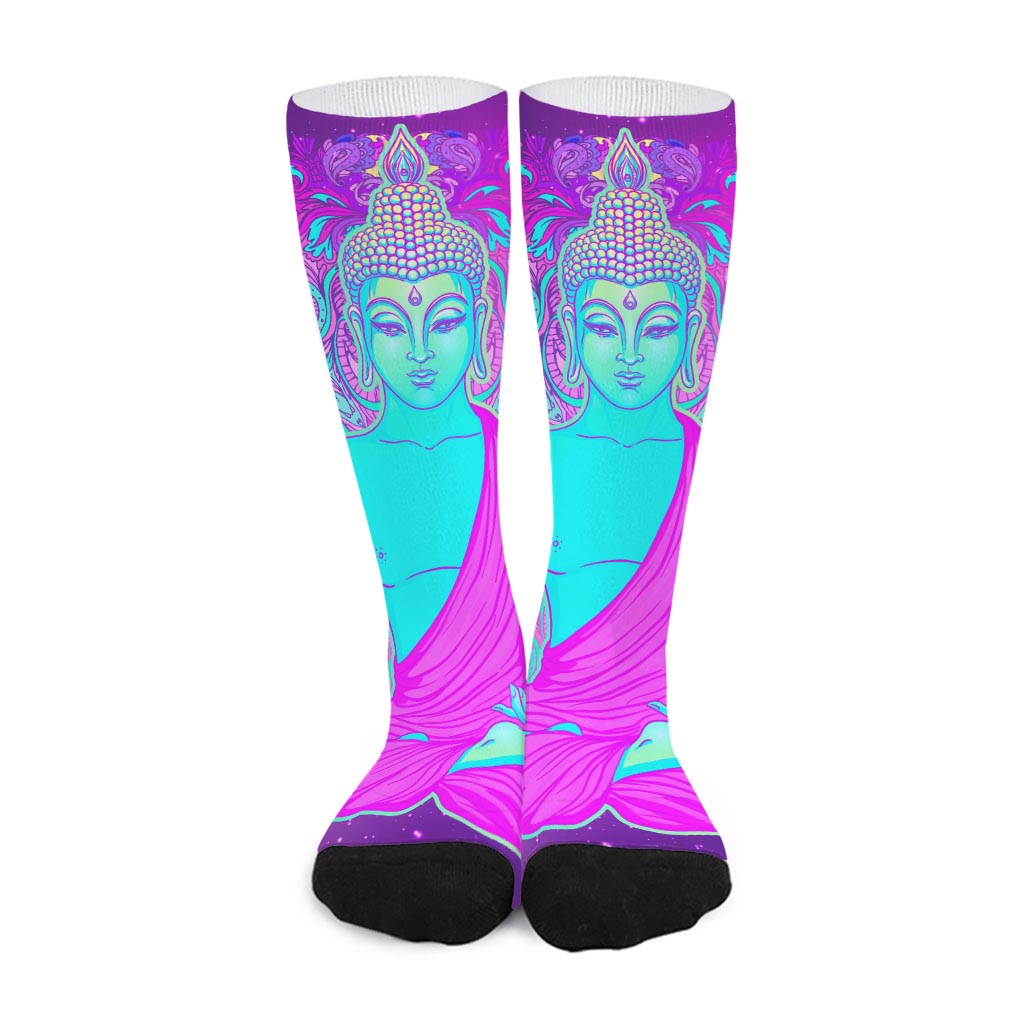 Purple And Teal Buddha Print Long Socks