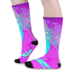 Purple And Teal Buddha Print Long Socks