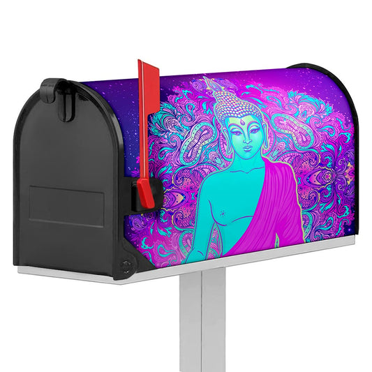 Purple And Teal Buddha Print Mailbox Cover