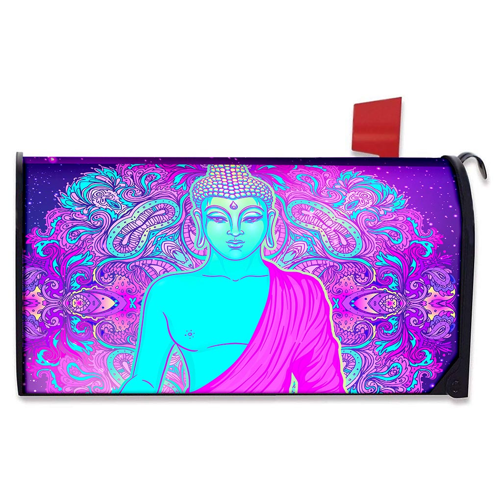 Purple And Teal Buddha Print Mailbox Cover