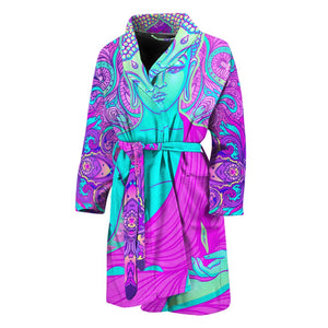 Purple And Teal Buddha Print Men's Bathrobe