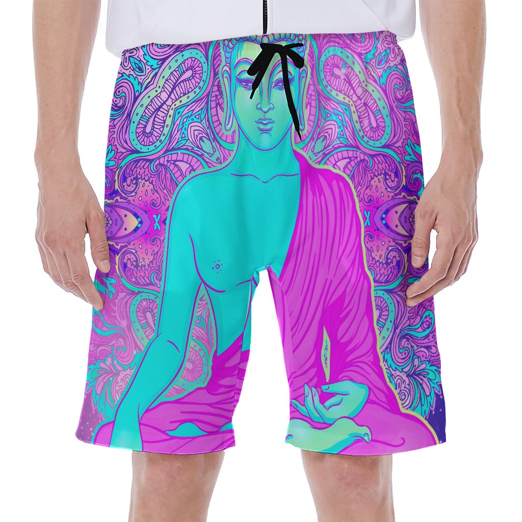 Purple And Teal Buddha Print Men's Beach Shorts