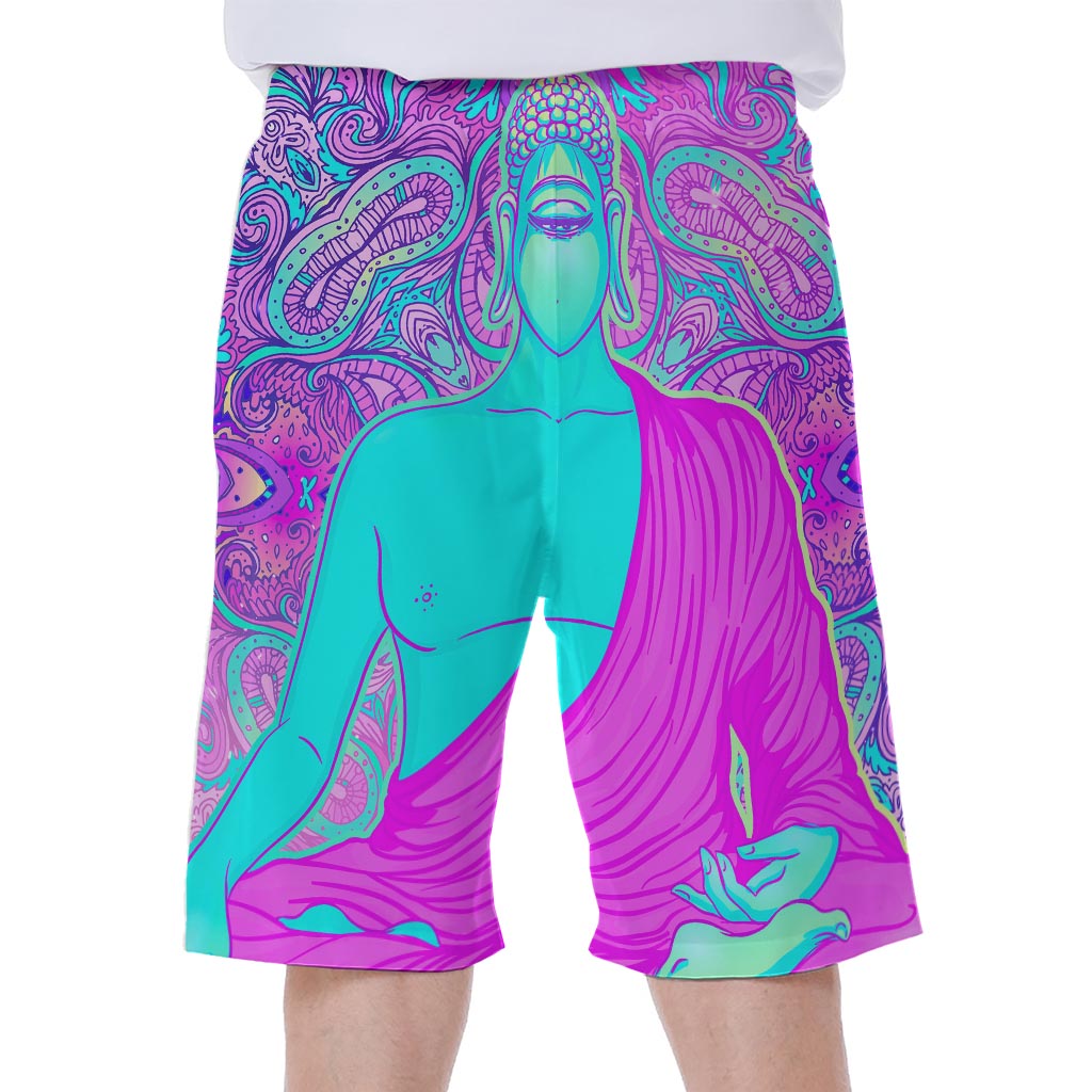 Purple And Teal Buddha Print Men's Beach Shorts