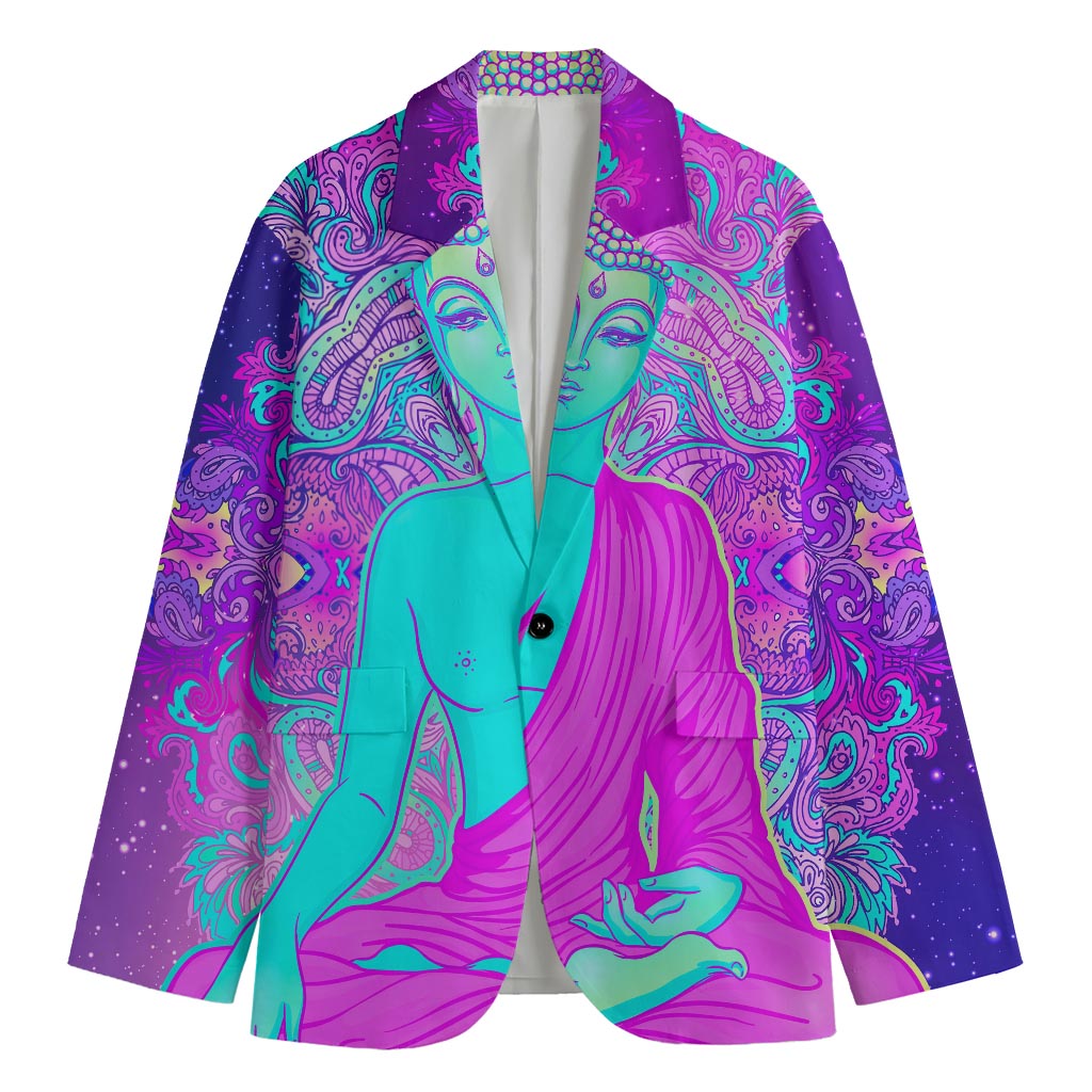 Purple And Teal Buddha Print Men's Blazer